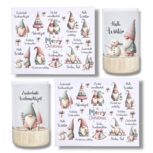 Rub-Ons-Sticker, #6 Weihnachten pastell, DIN A4, Wichtel, Schneemann, randlose Rubons Sticker