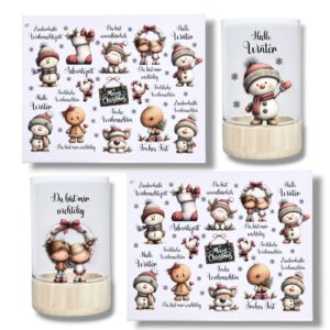 Rub-Ons-Sticker, #7 Weihnachten cute, DIN A4, Wichtel, Schneemann, randlose Rubons Sticker
