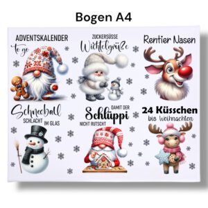 Rub-Ons-Sticker, BEST OF, Gläser, 24 Küsschen bis Weihnachten, Adventskalender to go, DIN A4,Wichtel – Bild 3