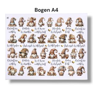 Rub-Ons-Sticker, #2 Mini-Wichtel natur, kleine Motive, Weihnachten, DIN A4, randlose Rubons – Bild 4