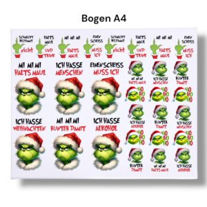 Rub-Ons-Sticker, SHOT Grinsch, DIN A4, Ich hasse Weihnachten, randlose Rubons – Bild 3