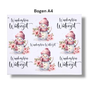 Rub-Ons-Sticker, #5 Glasflasche oder Dekolaterne, Wunderschöne Winterzeit, DIN A4, randlose Rubons – Bild 3
