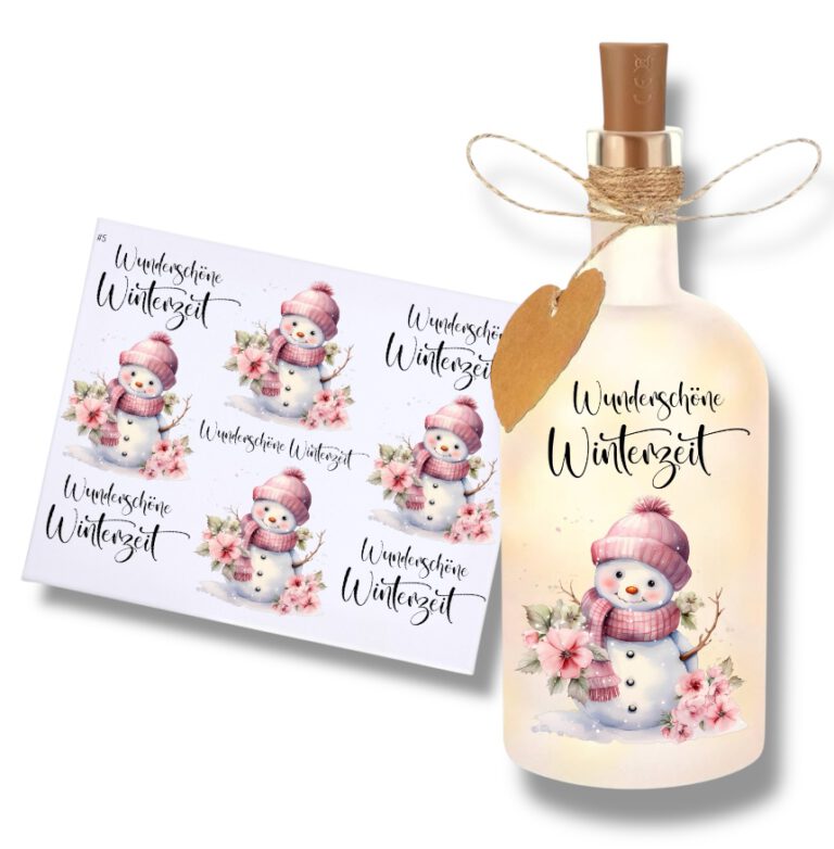 Rub-Ons-Sticker, #5 Glasflasche oder Dekolaterne, Wunderschöne Winterzeit, DIN A4, randlose Rubons