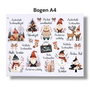 Rub-Ons-Sticker, #8 Weihnachten Scandinavian, DIN A4, Wichtel, Schneemann, randlose Rubons – Bild 3