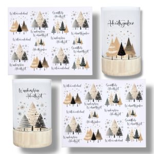 Rub-Ons-Sticker, Tännenbäume schwarz-beige, DIN A4, Sprüche, Weihnachten, randlose Rubons