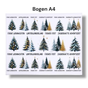 Rub-Ons-Sticker, kleine Tännenbäume grün-gold, DIN A4, Sprüche, Weihnachten, randlose Rubons – Bild 3