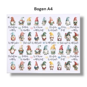 Rub-Ons-Sticker, #3 Mini-Wichtel pastell, kleine Motive, Weihnachten, DIN A4, randlose Rubons – Bild 3