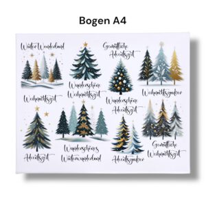 Rub-Ons-Sticker, große Tannenbäume grün-gold, DIN A4, Sprüche, Weihnachten, randlose Rubons – Bild 3