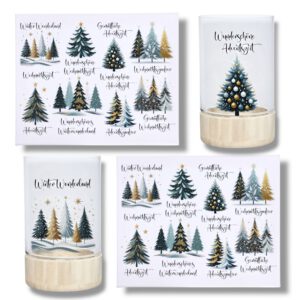 Rub-Ons-Sticker, große Tannenbäume grün-gold, DIN A4, Sprüche, Weihnachten, randlose Rubons – Bild 1