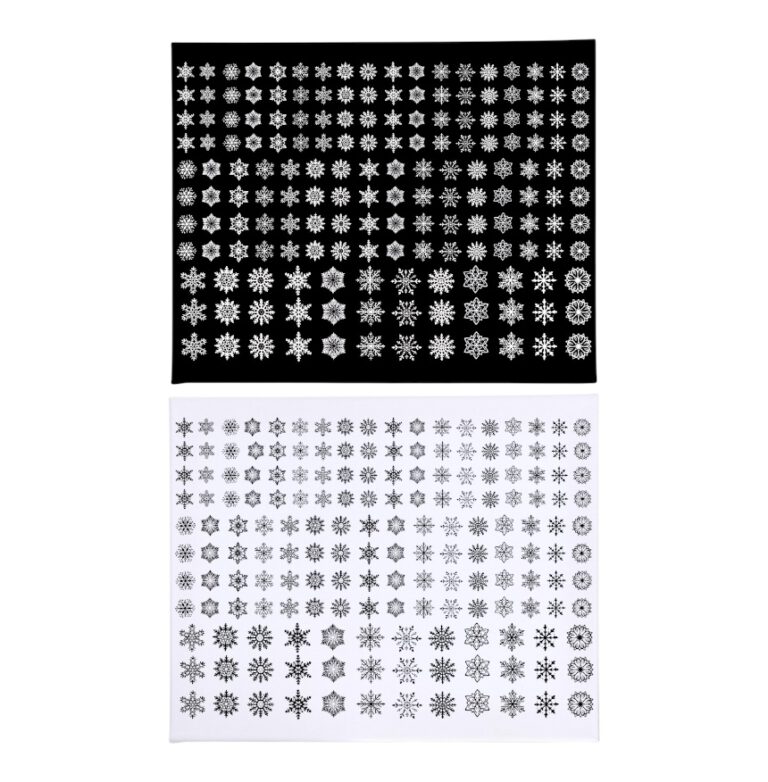 Rub-Ons-Sticker, Schneeflocken weiß oder schwarz, DIN A4, Weihnachten, randlose Rubons