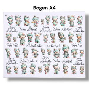 Rub-Ons-Sticker, (207) Klein Weihnachten Pastell, 40 süße Schneemänner, Weihnachten, DIN A4, randlose Rubons Sticker – Bild 3