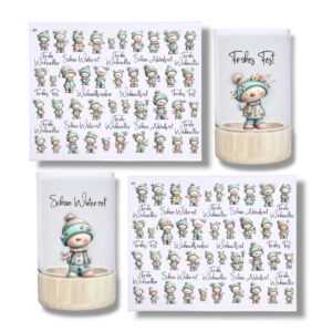 Rub-Ons-Sticker, (207) Klein Weihnachten Pastell, 40 süße Schneemänner, Weihnachten, DIN A4, randlose Rubons Sticker – Bild 1