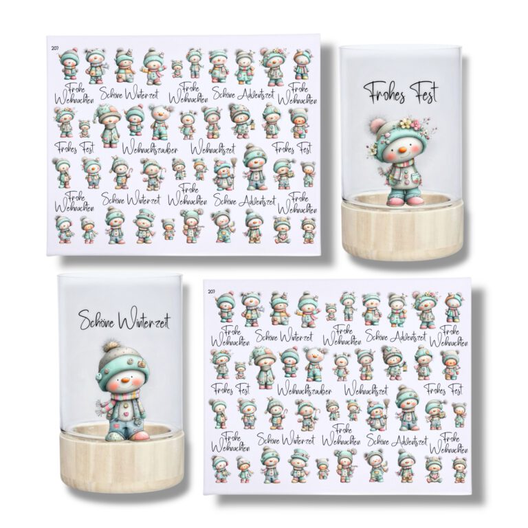 Rub-Ons-Sticker, (207) Klein Weihnachten Pastell, 40 süße Schneemänner, Weihnachten, DIN A4, randlose Rubons Sticker