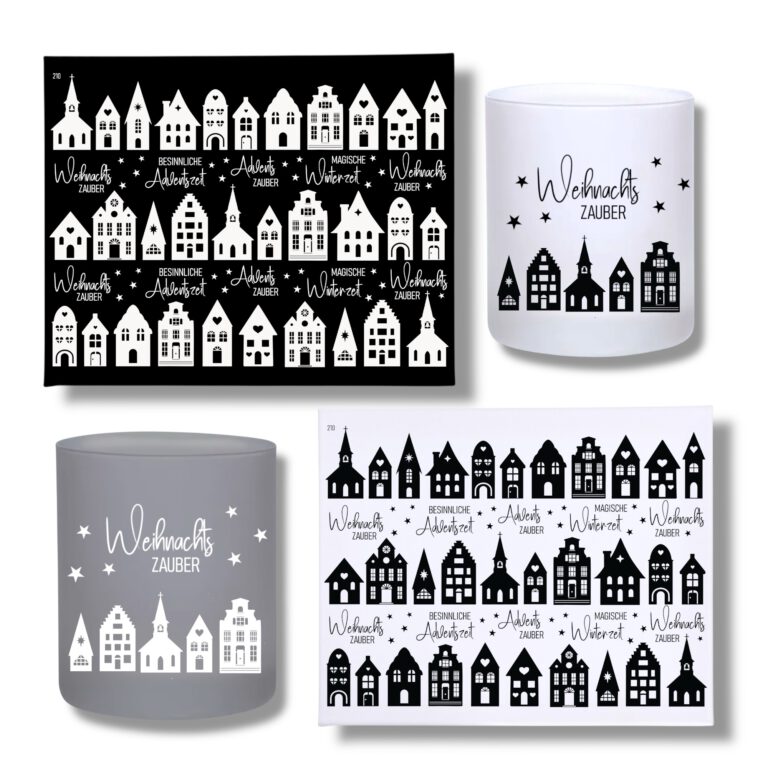 Rub-Ons-Sticker, Häuser, schwarz oder weiß, Weihnachten, Sprüche,DIN A4, randlose Rubons Sticker