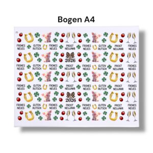 Rub-Ons-Sticker, NEUES JAHR, DIN A4, Schwein, Kleeblatt, Hufeisen, randlose Rubons – Bild 3