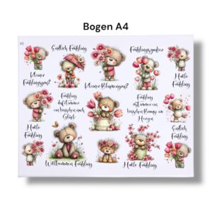 Rub-Ons-Sticker, Teddy Frühling, DIN A4, randlose Rubon – Bild 3