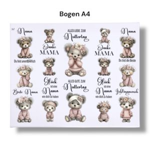 Rub-Ons-Sticker, Muttertag, Sprüche, Teddy, DIN A4, randlose Rubon – Bild 3