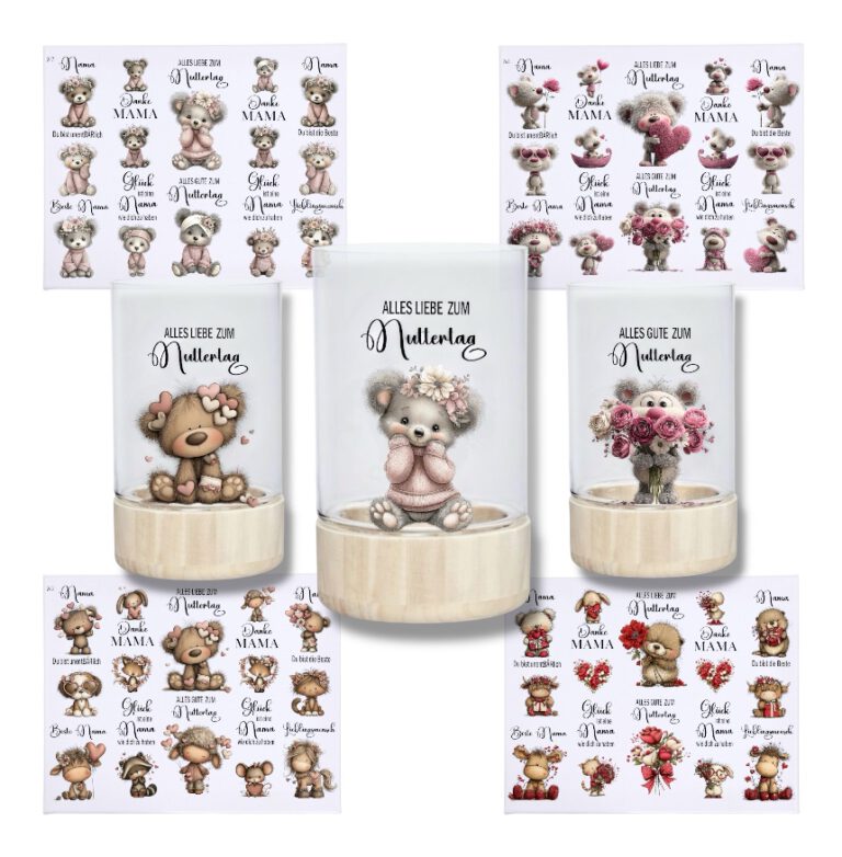 Rub-Ons-Sticker, Muttertag, Sprüche, Teddy, DIN A4, randlose Rubon