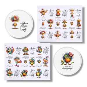 Rub Ons Sticker, Vögel, DIN A4, Das Leben wär nur halb so nett... Vogel, schnurzpiepegal, randlose Rubon Sticker