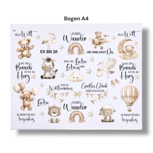 Rub Ons Sticker, Baby, DIN A4, Geburt, randlose Rubon Sticker – Bild 3