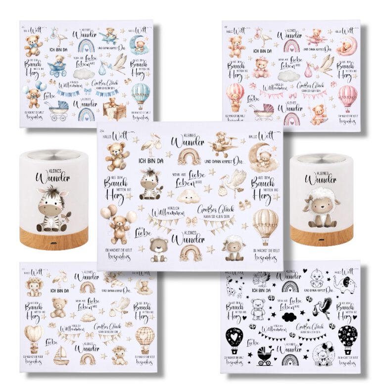 Rub Ons Sticker, Baby, DIN A4, Geburt, randlose Rubon Sticker