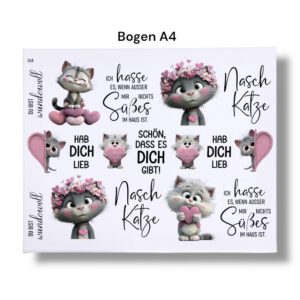 Rub Ons Sticker, Naschkatze, DIN A4, Sprüche, randlose Rubons – Bild 3