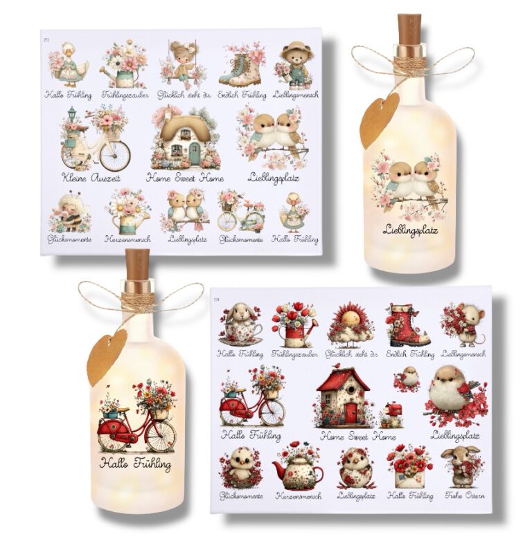 Rub Ons Sticker, Frühling, DIN A4, Sprüche, randlose Rubons