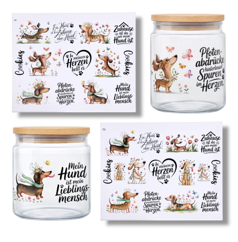 Rub Ons Sticker, Dackel, DIN A4, lustige Motive, Hund, Sprüche, randlose Rubons Sticker