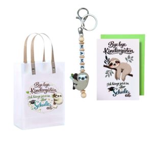 Einschulung Geldgeschenk Faultier – Geschenktüte & Karte A6 – Schlüsselanhänger mit Wunschnamen – Schulanfang Geschenk Kind – Bild 1
