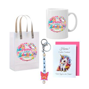 Einschulung Geldgeschenk – Geschenktüte & Karte A6 – Schlüsselanhänger mit Wunschnamen – Schulanfang Geschenk – Bild 1
