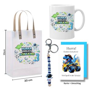 Einschulung Geldgeschenk – Geschenktüte & Karte A6 – Schlüsselanhänger mit Wunschnamen – Schulanfang Geschenk – Bild 2