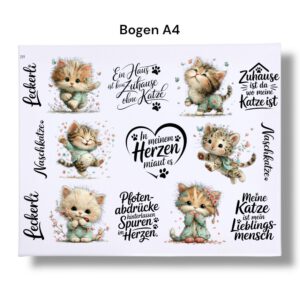 Rub Ons Sticker, Katze, DIN A4, lustige Motive, Sprüche, randlose Rubon – Bild 3