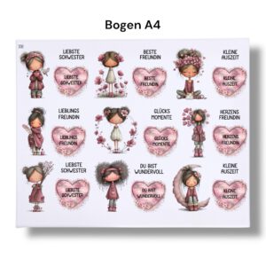 Rub Ons Sticker, Mädchen, Freundin, Sprüche, DIN A4, randlose Rubon – Bild 3