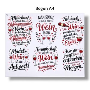 Rub Ons Sticker, Wein (296), Sprüche für Flaschen, DIN A4, randlose Rubon – Bild 2