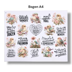 Rub Ons Sticker, Vögel, DIN A4, Sprüche, randlose Rubon – Bild 3