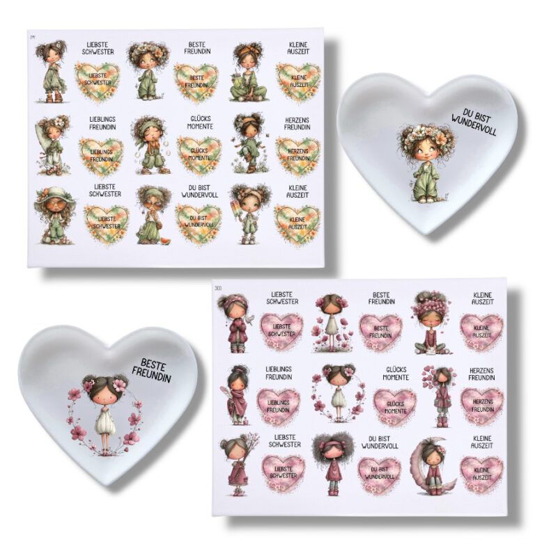 Rub Ons Sticker, Mädchen, Freundin, Sprüche, DIN A4, randlose Rubon