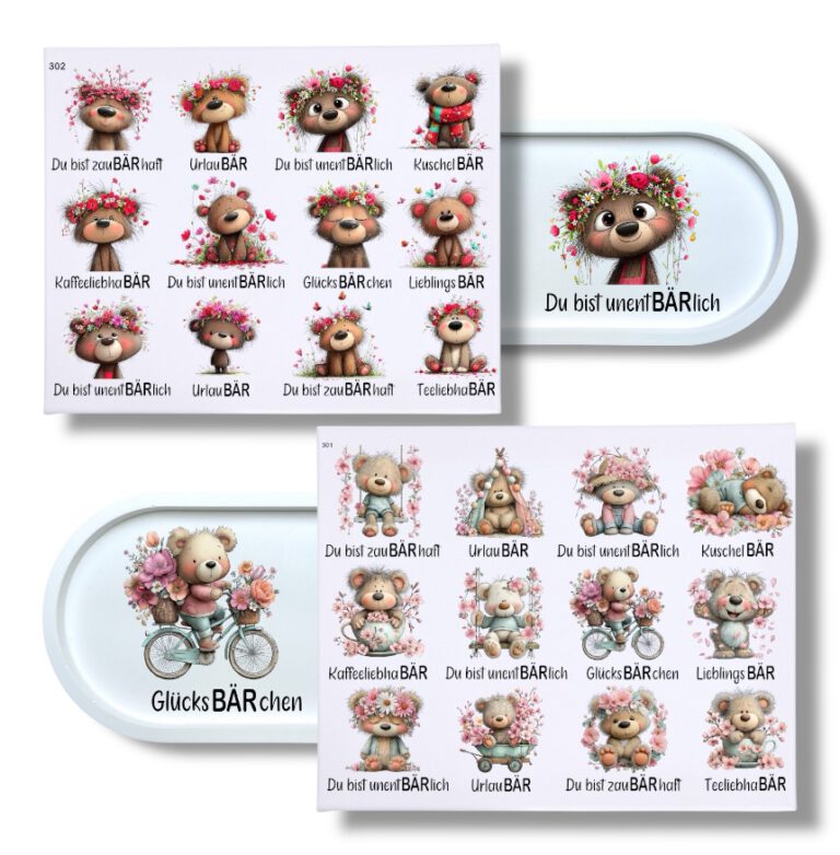 Rub Ons Sticker, BÄRchen, Sprüche, DIN A4, randlose Rubon