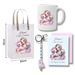 Einschulung Geldgeschenk – Geschenktüte & Karte A6 – Schlüsselanhänger mit Wunschnamen – Schulanfang Geschenk – Bild 2