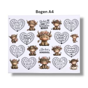 Rub Ons Sticker, Highland Cow, Freunde, Sprüche, DIN A4 – Bild 3