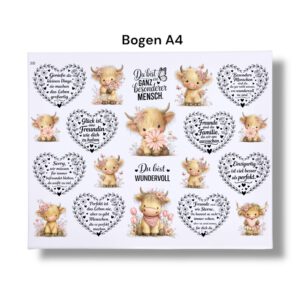 Rub Ons Sticker, Highland Cow, Freunde, Sprüche, DIN A4 – Bild 3