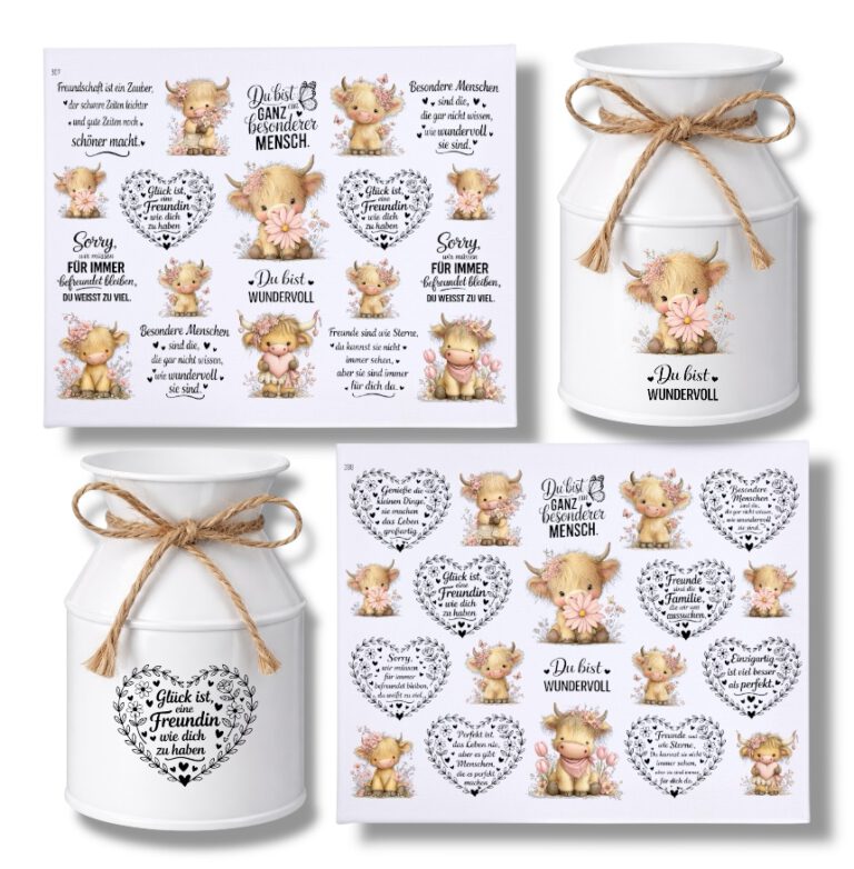 Rub Ons Sticker, Highland Cow, Freunde, Sprüche, DIN A4