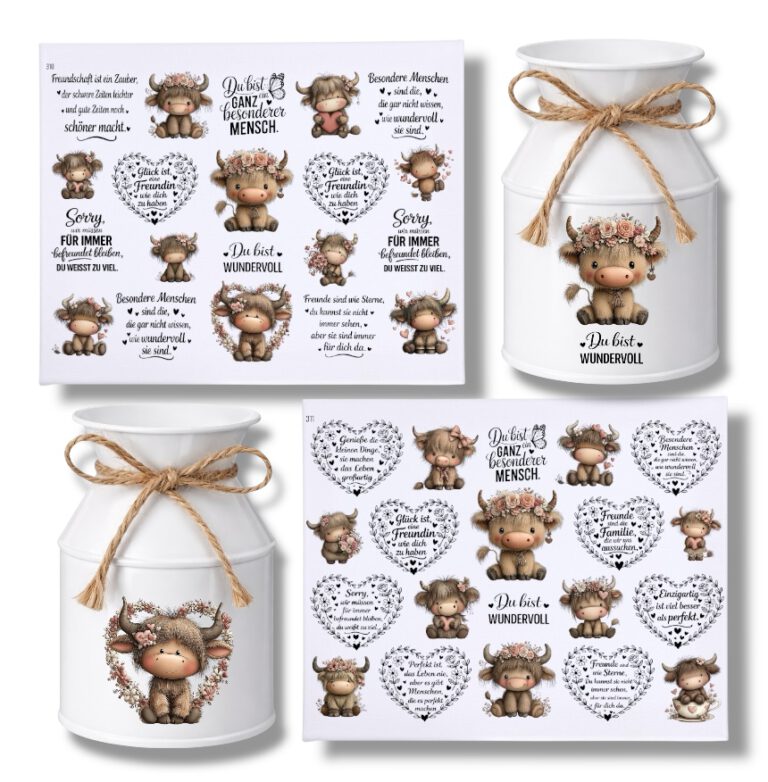 Rub Ons Sticker, Highland Cow, Freunde, Sprüche, DIN A4