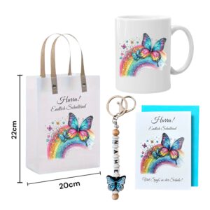 Einschulung Geldgeschenk  – Geschenktüte & Karte A6 – Schlüsselanhänger mit Wunschnamen – Schulanfang Geschenk – Bild 2