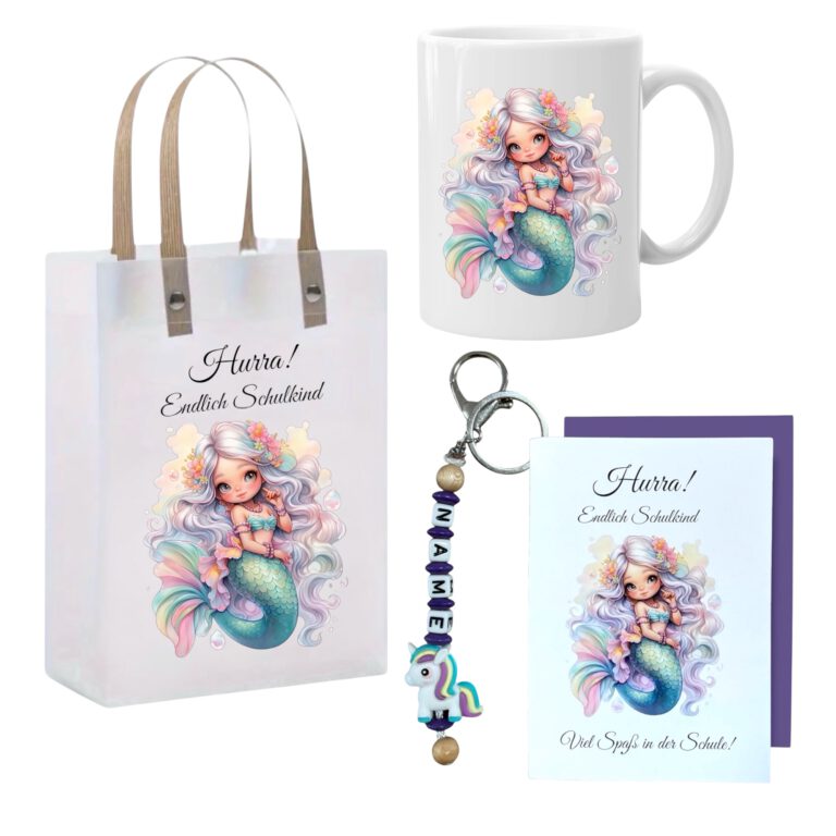 Einschulung Geldgeschenk  – Geschenktüte & Karte A6 – Schlüsselanhänger mit Wunschnamen – Schulanfang Geschenk