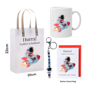 Einschulung Geldgeschenk  – Geschenktüte & Karte A6 – Schlüsselanhänger mit Wunschnamen – Schulanfang Geschenk – Bild 2