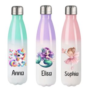 Personalisierte Edelstahl-Trinkflasche [500ml] Märchen-Motiv, Meerjungfrau, Einhorn, Ballerina – Bild 1