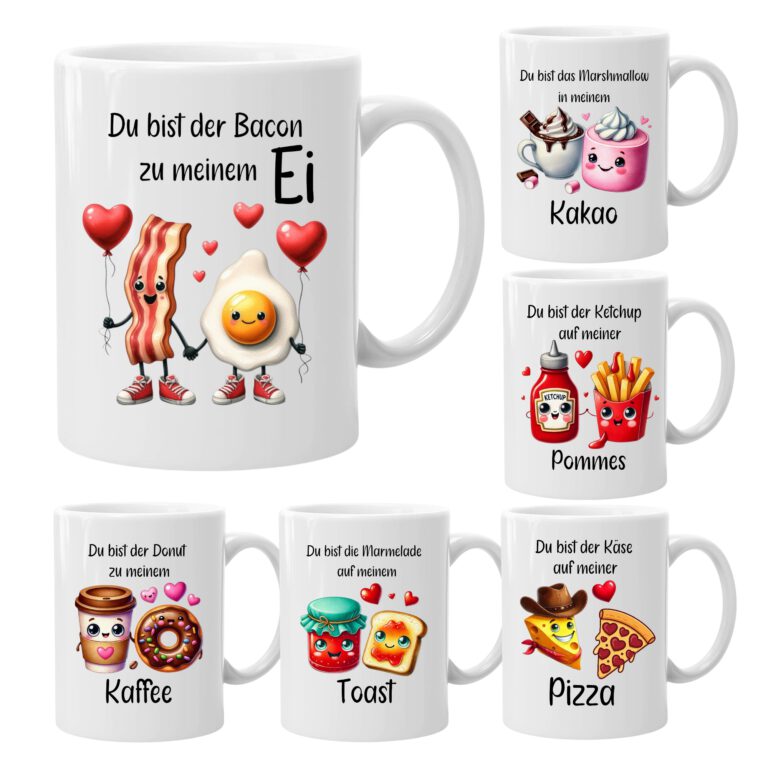Pärchen Tasse "Bacon & Ei" - Perfect Food Match - Lustige Kaffeetasse - Süße Geschenkidee - Kaffeebecher 330ml