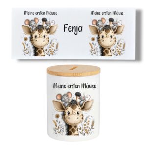 Personalisierte Spardose für Kinder mit Namen Keramik Spardose mit Bambusdeckel – Bild 1