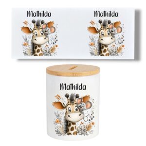 Personalisierte Spardose für Kinder mit Namen Keramik Spardose mit Bambusdeckel – Bild 2