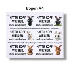 Rub Ons Sticker, Hattu Kopf wie Sieb + Sprüche für Kugelschreiber, DIN A4, lustiger Stiftehalter – Bild 3
